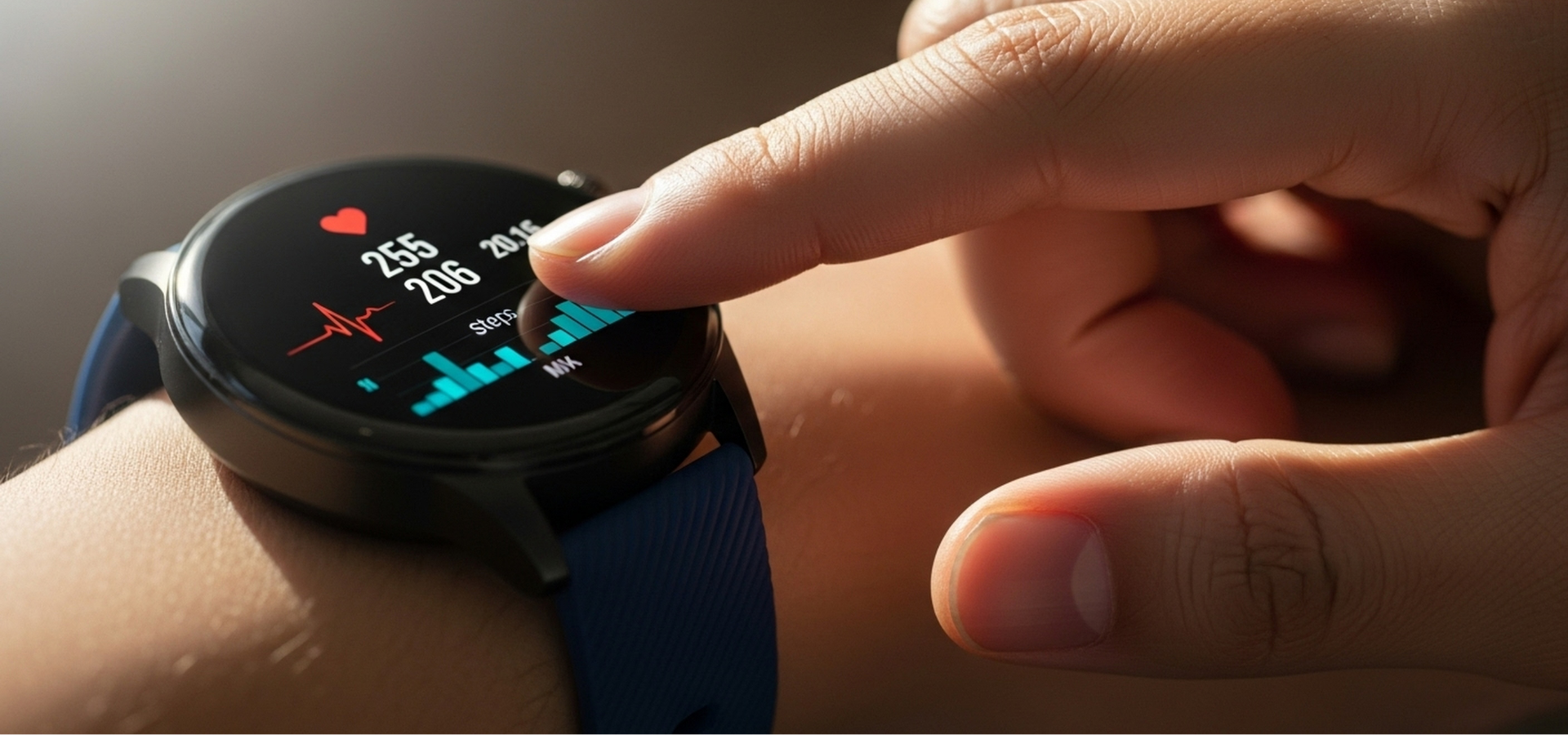 Digital wristwatch monitoring heartbeat